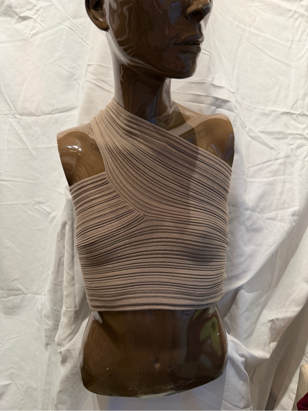 Unk Taupe Ribbed One-Shoulder Crop Top
